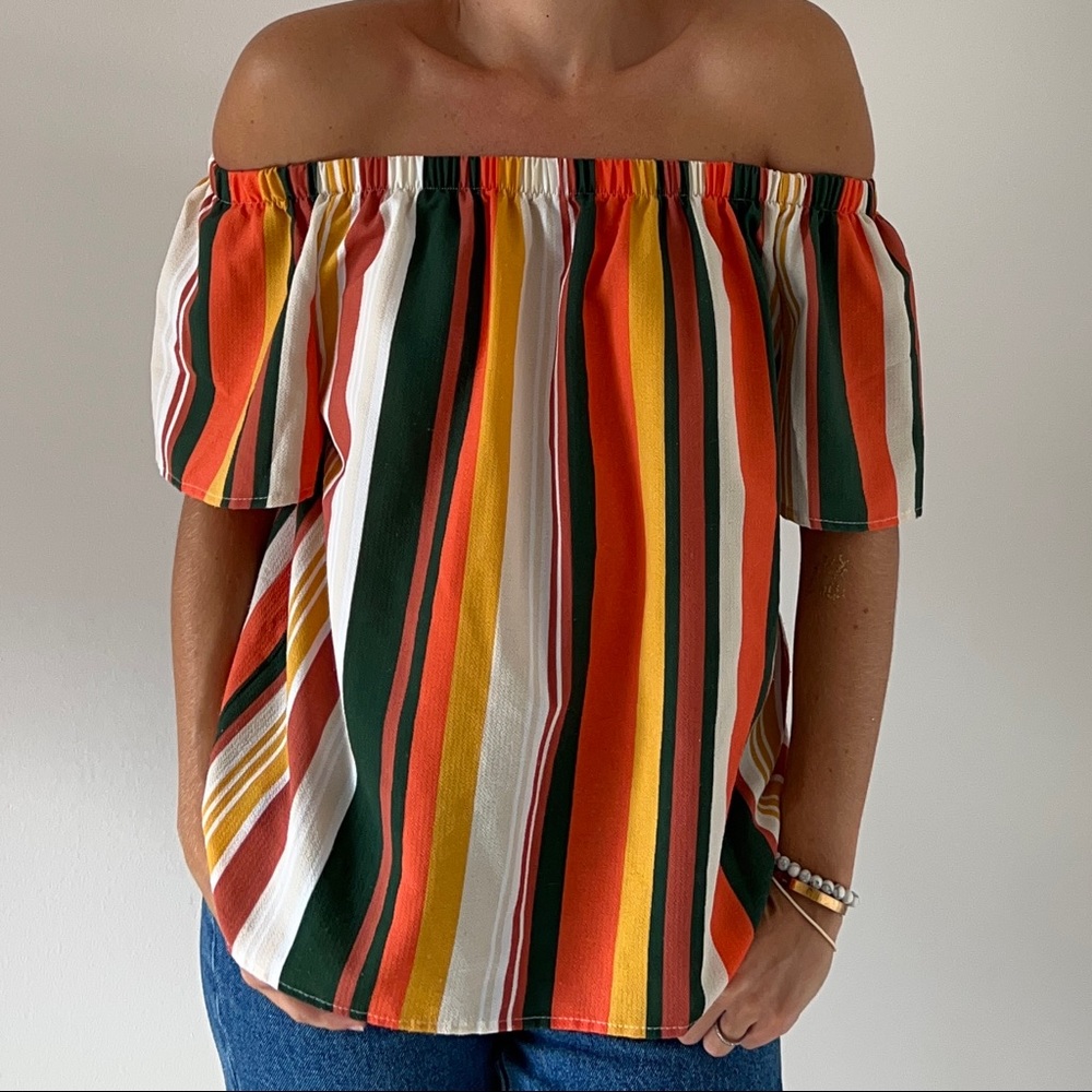 Charlotte Russe Off the Shoulder Strip Shirt
